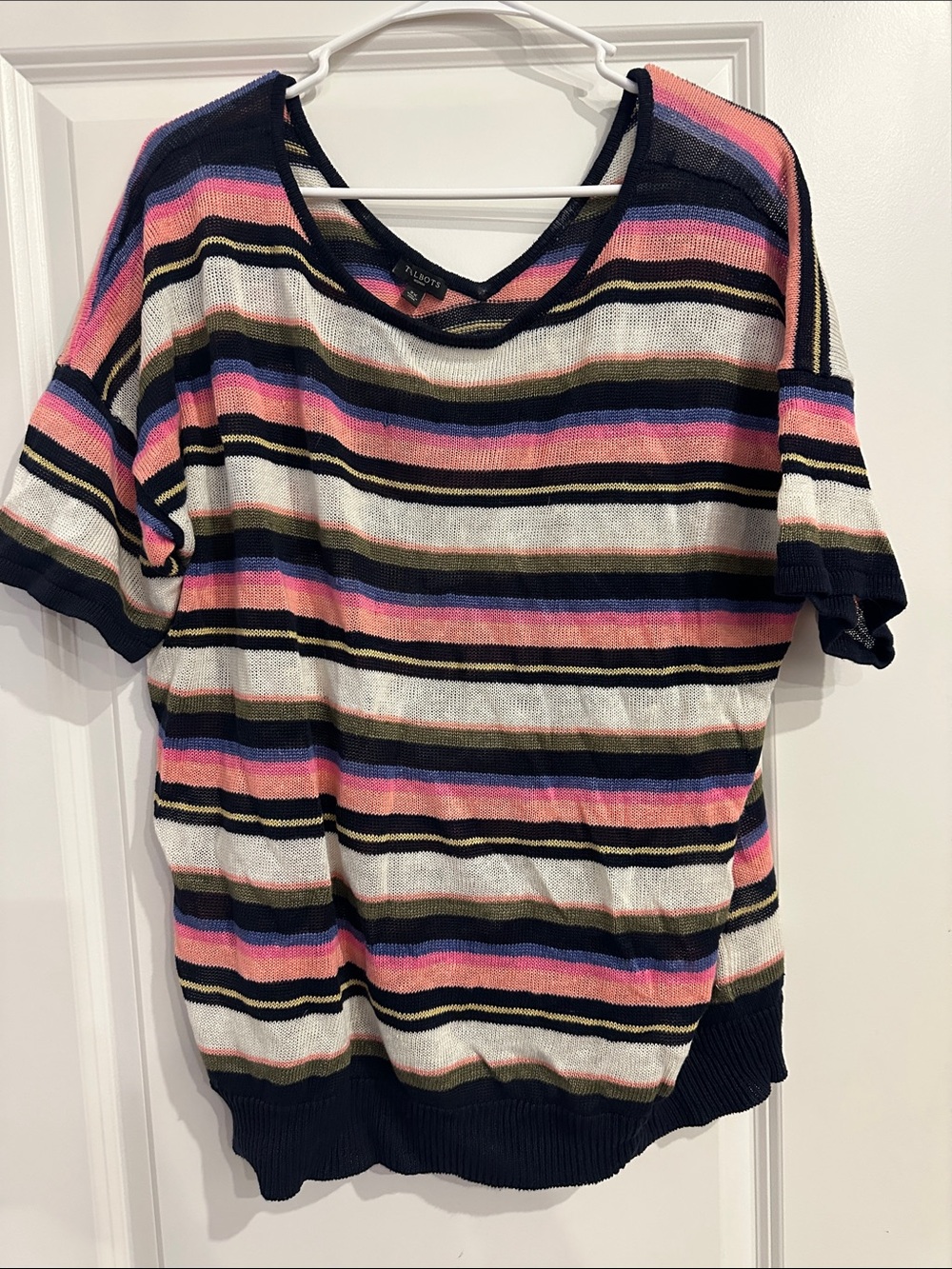 Talbots Navy, Pink, Cream & Olive Striped Short Sleeve Tee